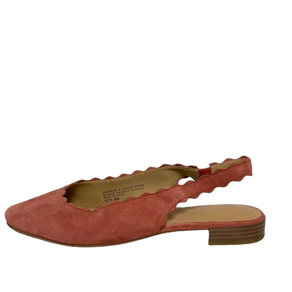 Violet & Red Fall Casual Chic Dita Suede Scalloped Sling Back Flats‎ in Coral